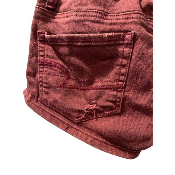 American Eagle Burgundy Size 00 Shortie Low Rise Distressed Shorts Stretch - Picture 8 of 8